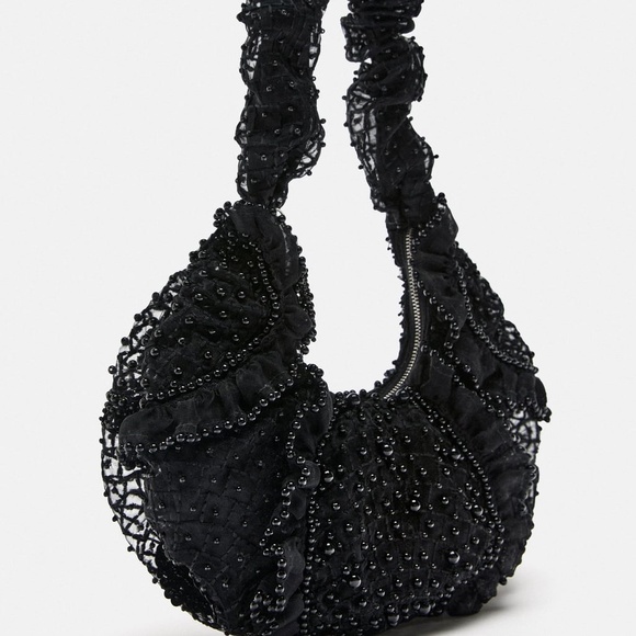 NWT ZARA BEADED SHOULDER BAG BLACK - Picture 2 of 5